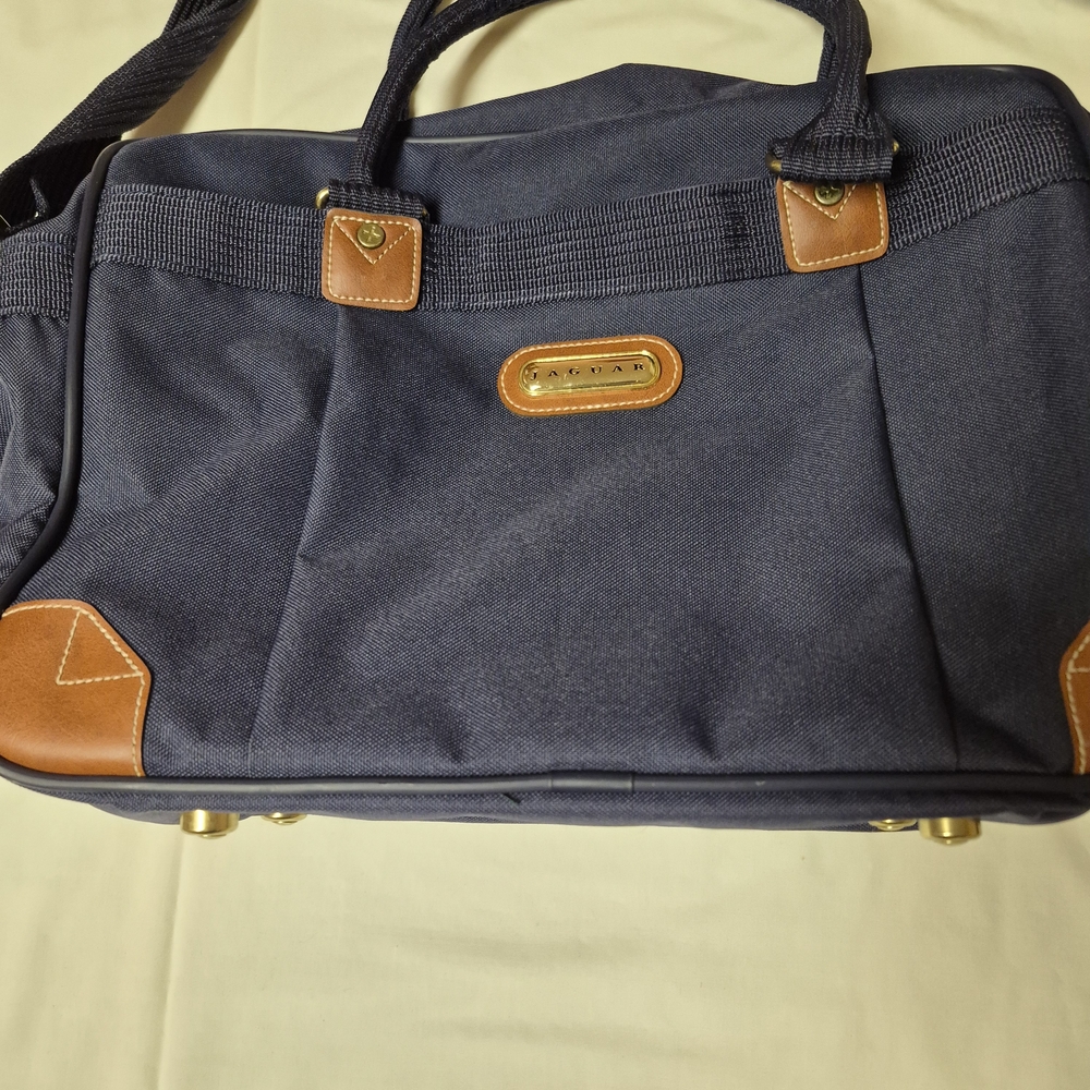 Vintage‎ Jaguar Navy Blue Canvas Duffel Bag Weekender Carry-On Luggage w/ Strap
